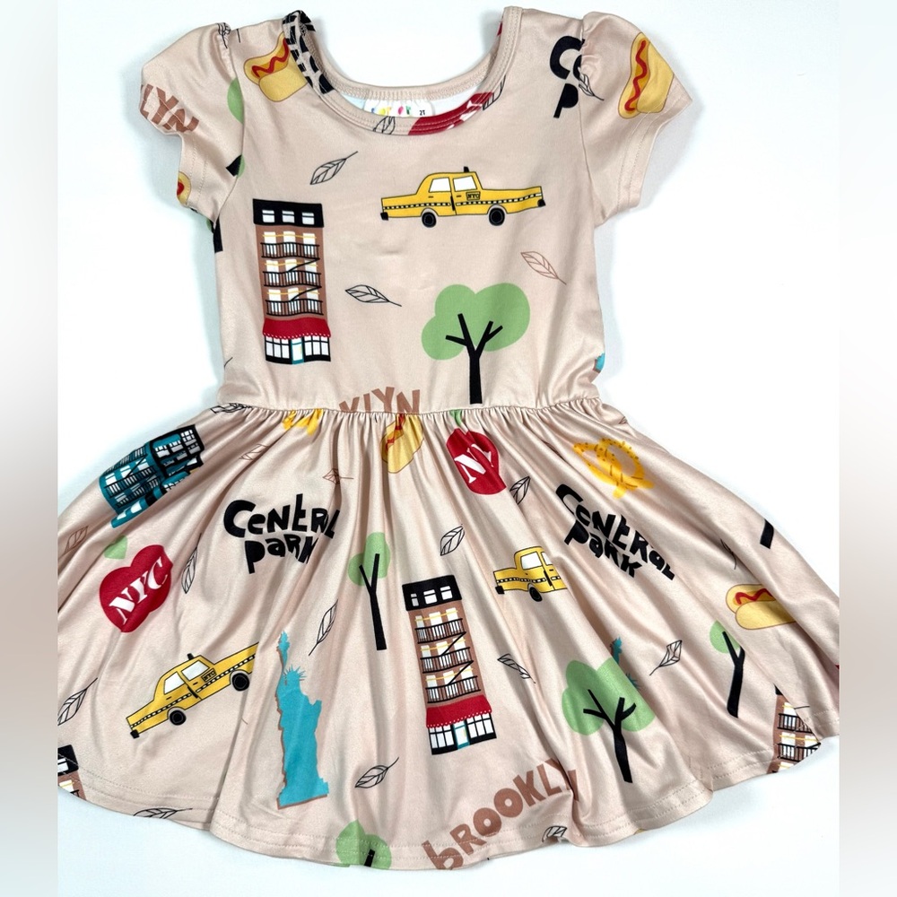 DOT DOT SMILE NYC Print Twirl Dress Short Sleeve Fit And Flare Size 2T - Picture 6 of 15